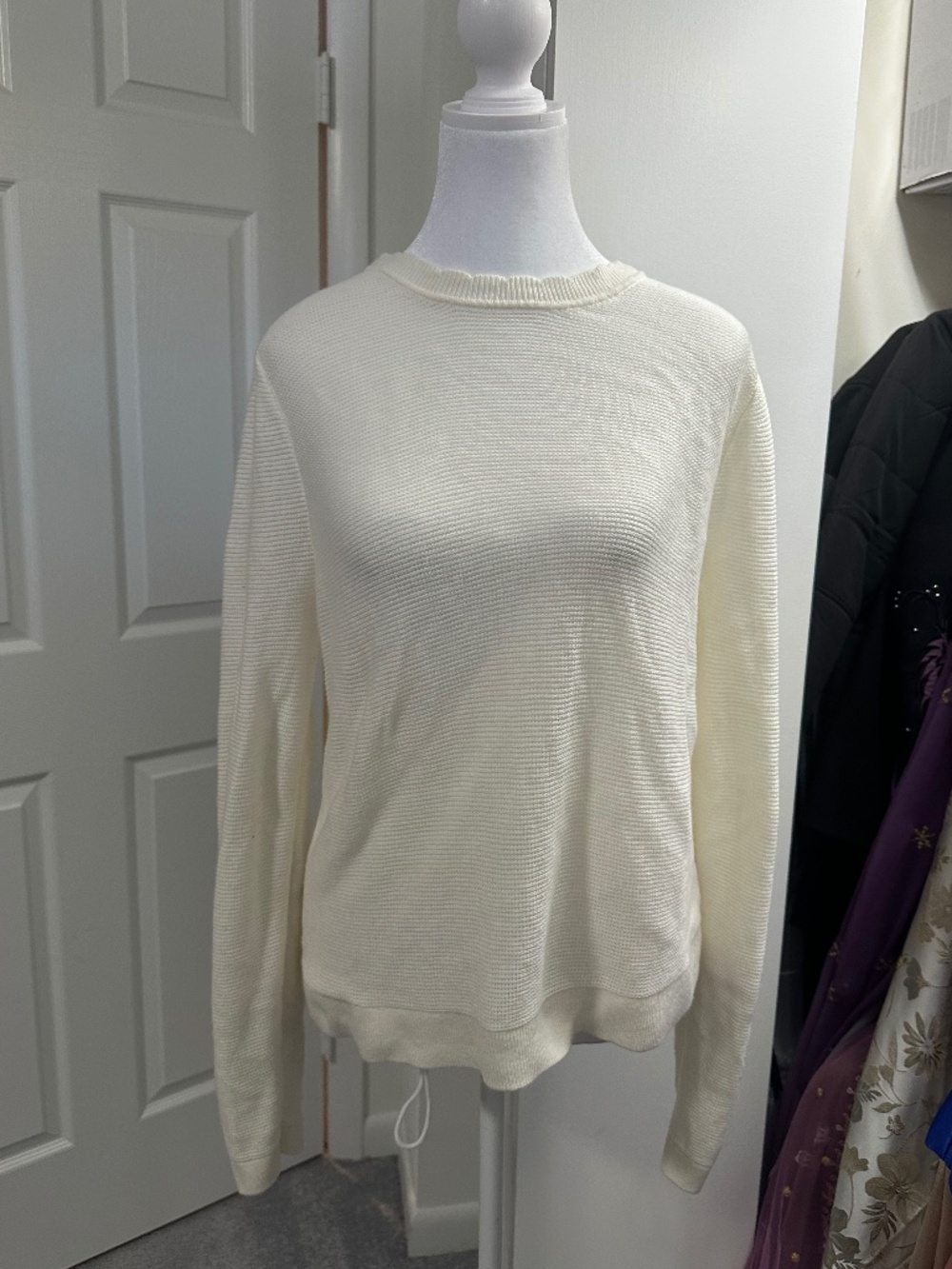 J.Crew Ivory Textured Knit Sweater Women's Large Drawstring Hem EUC
